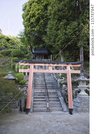 白須神社境內、鳥居及通往上宮的石階，垂直構圖 115787847