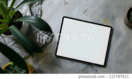 A tablet with a white screen. Generative AI 115787911