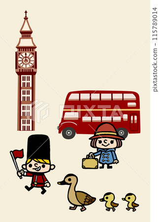 Cute London style postcard illustration Cute London style postcard illustration 115789014