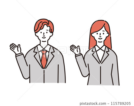 Young men and women in suits giving directions 115789205