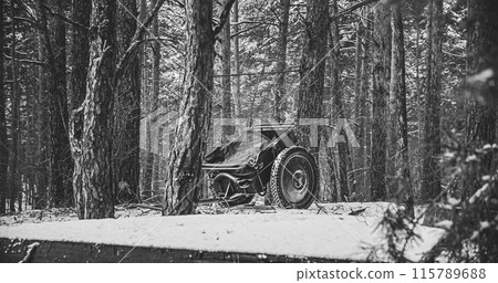 Abandoned German Infantry Cart Or Handcart Infanteriekarren If8 Of World War Ww Ii On Forest Ground. German Military Ammunition. Armed Forces Of Germany Of World War Ii. Vintage Handcart German Army Abandoned German Infantry Cart Or Handcart Infanteriekarren If8 Of World War Ww Ii On Forest Ground. German Military Ammunition. Armed Forces Of Germany Of World War Ii. Vintage Handcart German Army 115789688