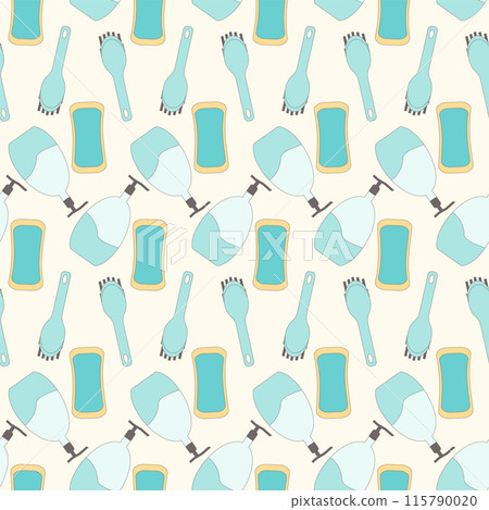 Seamless pattern cleaning service. Tools for washing house repeat background. Sponges, brushes and cleaners bottles endless backdrop. Vector line art flat illustration. Seamless pattern cleaning service. Tools for washing house repeat background. Sponges, brushes and cleaners bottles endless backdrop. Vector line art flat illustration. 115790020