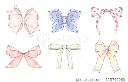 Hand Drawn Ribbon Bow Illustrations, Collection of Colorful, Sketch,Texture Bows in Various Shapes and Sizes Hand Drawn Ribbon Bow Illustrations, Collection of Colorful, Sketch,Texture Bows in Various Shapes and Sizes 115790063