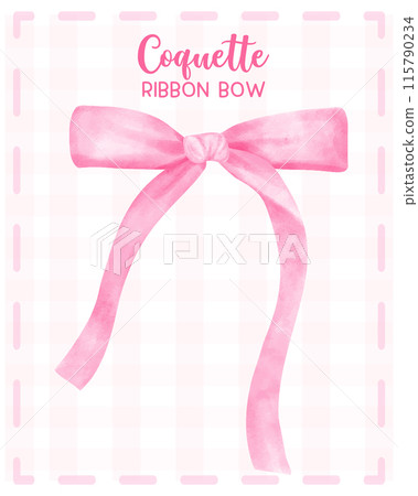 Coquette pink ribbon bow in Aesthetic Vintage watercolor illustraion. 115790234
