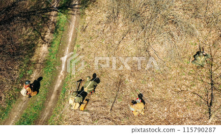 Men Dressed As US American Soldiers Of USA Infantry Of World War 115790287