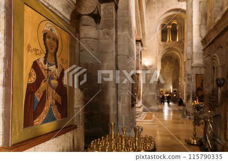 Mtskheta, Georgia. Svetitskhoveli Cathedral Of The Living Pillar, Ancient Georgian Orthodox Church. Fresco, Frescoes 115790335