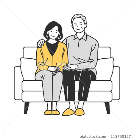 坐在沙發上的老人和老人的家庭 115790337