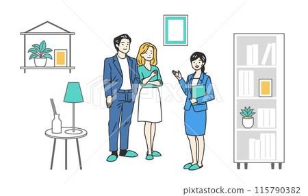 一位女士和一對夫婦提供有關房間和保險的信息 115790382