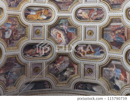 Fresco painting on the ceiling of the Mantua Cathedral dedicated to Saint Peter, Mantua, Italy 115790739