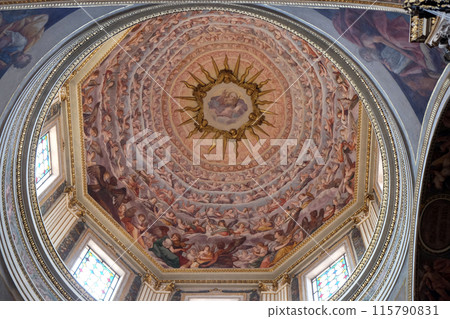 God the Father surrounded by angels fresco painting on the ceiling of the Mantua Cathedral dedicated to Saint Peter, Mantua, Italy God the Father surrounded by angels fresco painting on the ceiling of the Mantua Cathedral dedicated to Saint Peter, Mantua, Italy 115790831