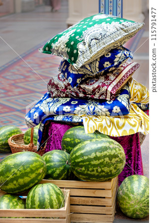 Ripe watermelons in an oriental setting on sale Ripe watermelons in an oriental setting on sale 115791477