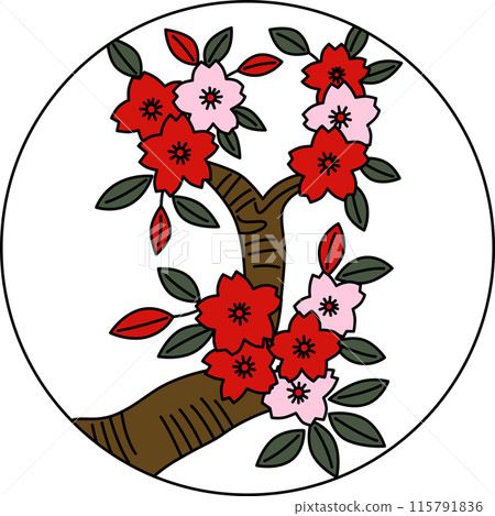 彩色圓形花札彌生櫻花三月櫻花渣 115791836