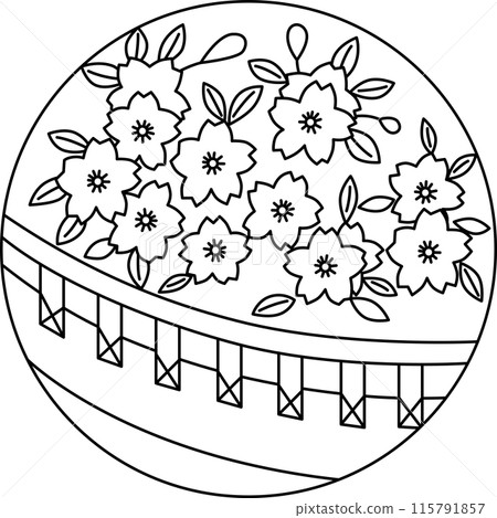 Line drawing circular Hanafuda curtain Yayoi cherry blossom March cherry blossom curtain 115791857