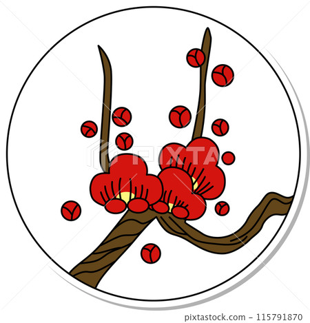 貼紙風格圓形花札如月梅二月梅渣 115791870