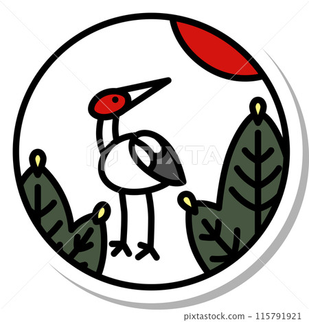 Sticker-style circular mini Hanafuda cards - January, Pine and Crane - Pine and Crane Sticker-style circular mini Hanafuda cards - January, Pine and Crane - Pine and Crane 115791921