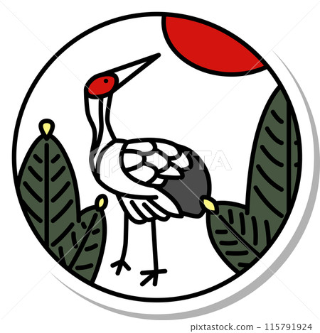 Sticker-style circular simple Hanafuda cards - January, Pine and Crane - Pine and Crane Sticker-style circular simple Hanafuda cards - January, Pine and Crane - Pine and Crane 115791924