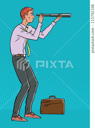 Businessman looks through a telescope 115792106
