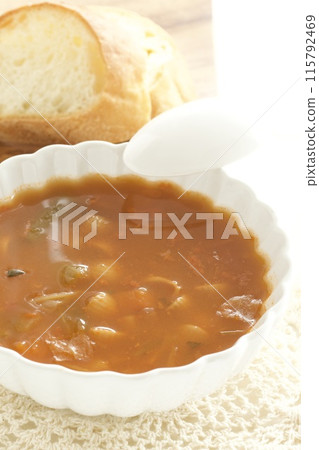 Minestrone soup and French bread Minestrone soup and French bread 115792469