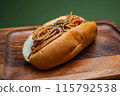 Delicious-looking yakisoba bread on a plate 115792538