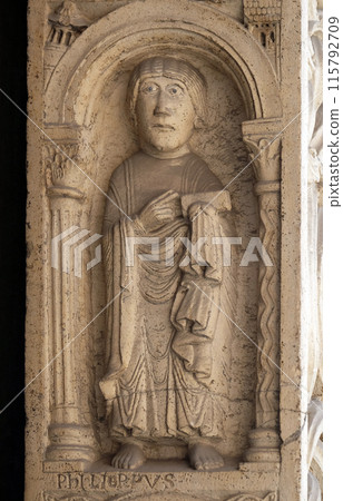Saint Philip the apostle, bass relief by followers of Wiligelmo, Princes Gate, Modena Cathedral, Italy Saint Philip the apostle, bass relief by followers of Wiligelmo, Princes Gate, Modena Cathedral, Italy 115792709