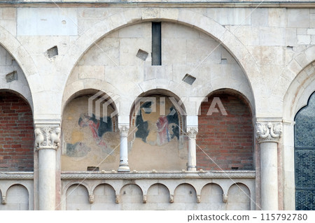 Detail of Modena Cathedral dedicated to the Assumption of the Virgin Mary and Saint Geminianus, Italy Detail of Modena Cathedral dedicated to the Assumption of the Virgin Mary and Saint Geminianus, Italy 115792780