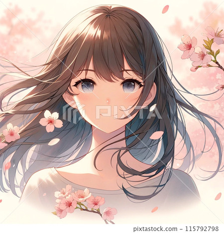 Woman with cherry blossoms in the background Woman with cherry blossoms in the background 115792798