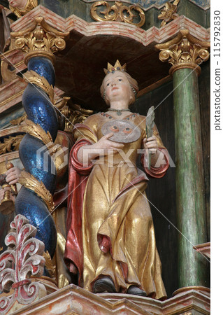 Saint Lucia, statue on the altar of Saints Cyril and Methodius in Church of Birth of Virgin Mary in Svetice, Croatia Saint Lucia, statue on the altar of Saints Cyril and Methodius in Church of Birth of Virgin Mary in Svetice, Croatia 115792830