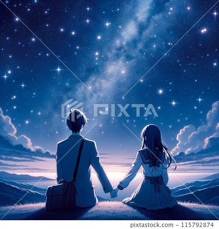 Lovers looking up at the starry sky Lovers looking up at the starry sky 115792874