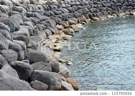 Rocky seascape, seashore in En Gev, Sea of Galilee, Israel 115793050