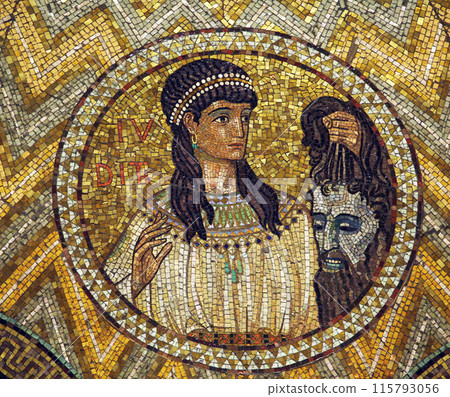 Judith, ceiling mosaic in Church of the Benedictine Abbey of the Assumption, Mount Zion, Jerusalem, Israel Judith, ceiling mosaic in Church of the Benedictine Abbey of the Assumption, Mount Zion, Jerusalem, Israel 115793056