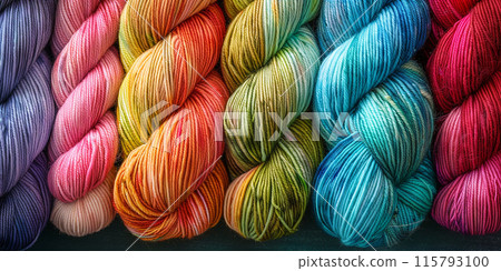 close-up of a skein with yarn. colored skeins of wool, background. handicrafts, hobbies close-up of a skein with yarn. colored skeins of wool, background. handicrafts, hobbies 115793100