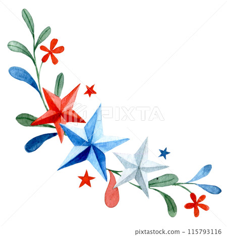 wreath for memorial day usa. watercolor drawing, flag colors 115793116