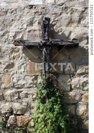 Wooden cross, Hagia Maria Sion Abbey, Church Of Dormition on Mount Zion, Jerusalem, Israel Wooden cross, Hagia Maria Sion Abbey, Church Of Dormition on Mount Zion, Jerusalem, Israel 115793581