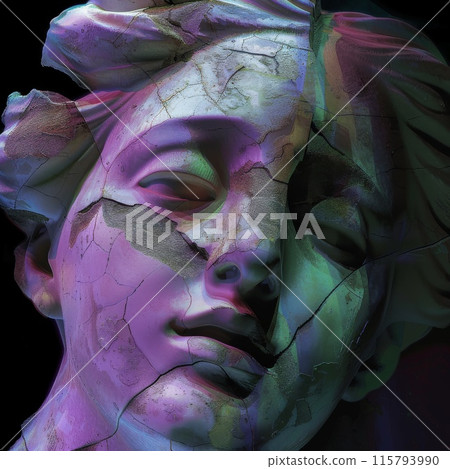 Fragmented Ancient Bust in Futuristic Light 115793990