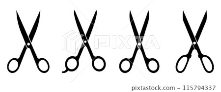 Black scissors silhouette on white background. Vector illustration 115794337
