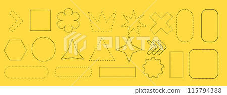 Dashed outline of geometric shapes on yellow background for design. Vector illustration 115794388