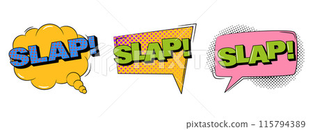 Comic sound speech effect bubble set in trendy retro style. SLAP text. 115794389