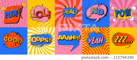 Comic speech bubbles set in trendy pop art style. 115794390