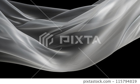Abstract Silk Fabric Texture. Flowing White Sheer Material on Black Background 115794819