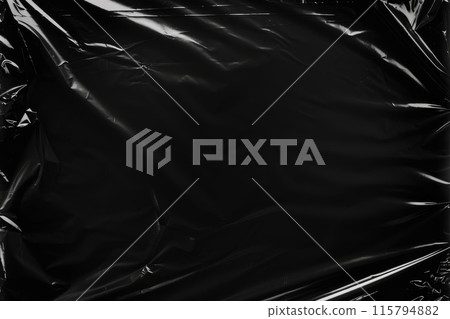 Black Crumpled Plastic Texture Background for Modern Packaging and Design 115794882