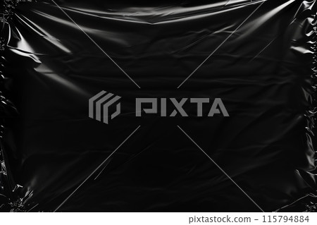 Black Crumpled Plastic Texture Background with Glossy Wrinkles Black Crumpled Plastic Texture Background with Glossy Wrinkles 115794884