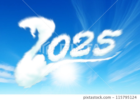 藍天飄浮的雲彩2025新年賀卡素材 115795124