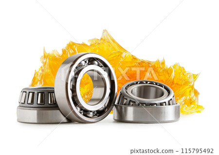 Grease and ball bearing, Blue premium quality synthetic lithium complex grease, high temperatures and machinery lubrication for automotive and industrial. Grease and ball bearing, Blue premium quality synthetic lithium complex grease, high temperatures and machinery lubrication for automotive and industrial. 115795492