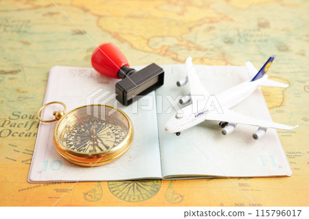 Visa and passport document to immigration at airport in country. 115796017