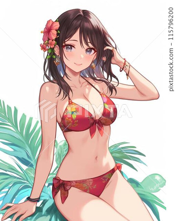 穿著可愛泳衣的年輕女孩 115796200