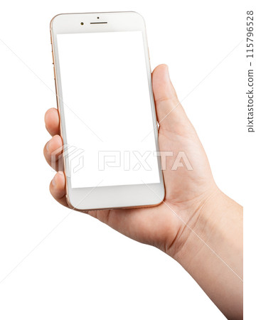Cell phone in hand on white background Cell phone in hand on white background 115796528