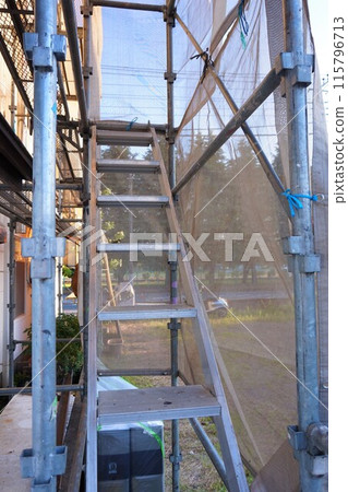 Exterior wall painting, Roof painting, Scaffolding, Protective sheet, Steel pipe 115796713