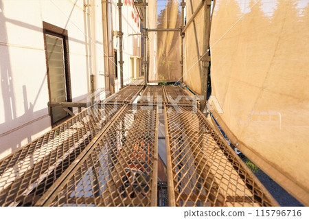 Exterior wall painting, Roof painting, Scaffolding, Protective sheet, Steel pipe 115796716