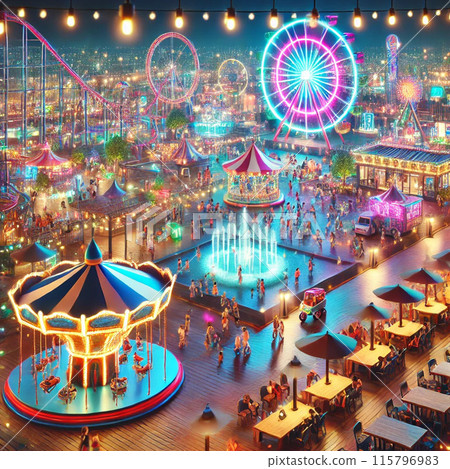 Futuristic amusement park background imagined in 3D 115796983