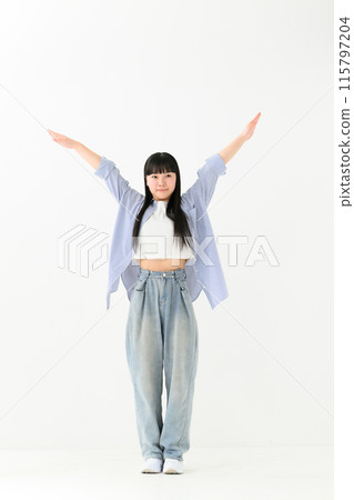 Casually dressed high school girl portrait vertical 115797204